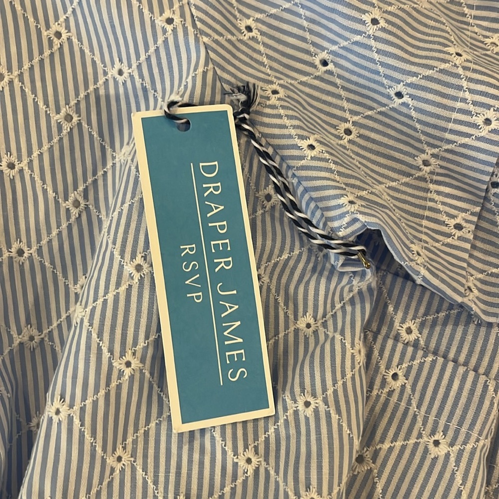NWT Draper James RSVP puff sleeve blue eyelet shirt dress sz Small - Picture 11 of 15
